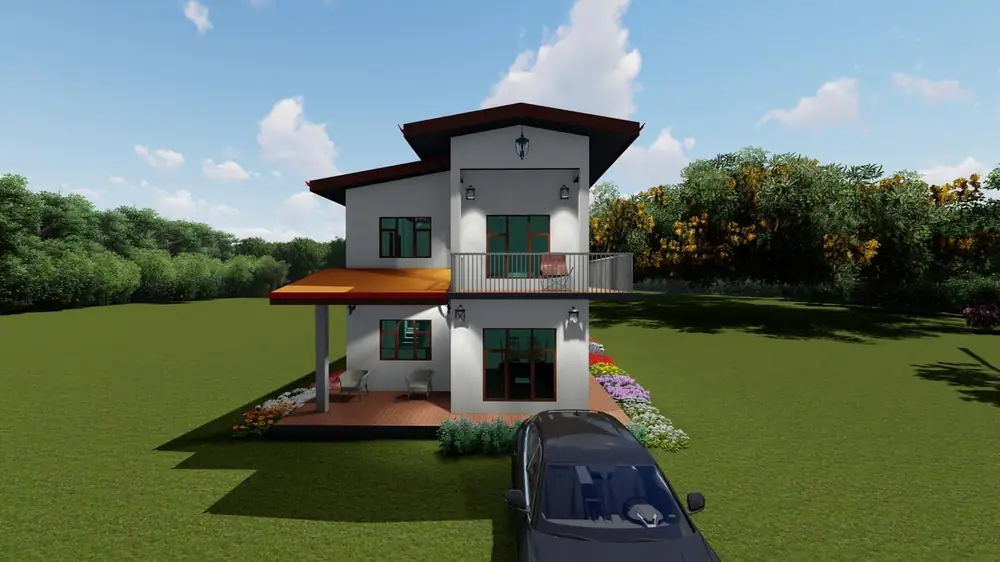 Modern sustainable home front view design by SUSTREIA Sri Lanka